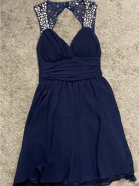 Navy Beaded Chiffon Prom Dress